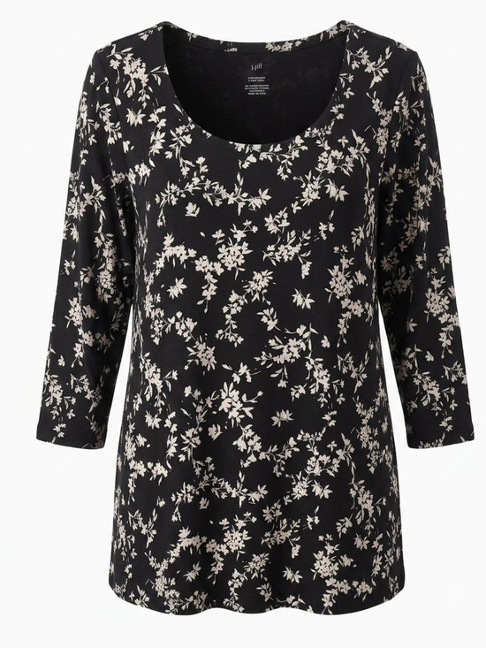 J. Jill Tops - J. Jill Black Tunic Top with Cream Floral Print Supima Cotton Medium